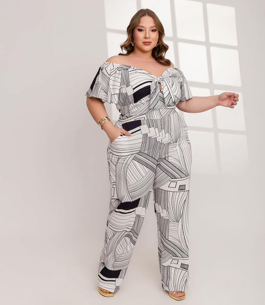 Black and White Geometric Jumpsuit