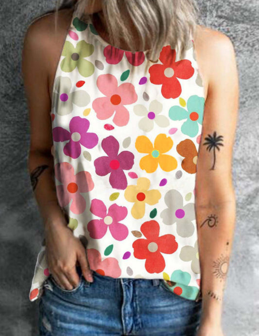 Floral Splash Sleeveless Top