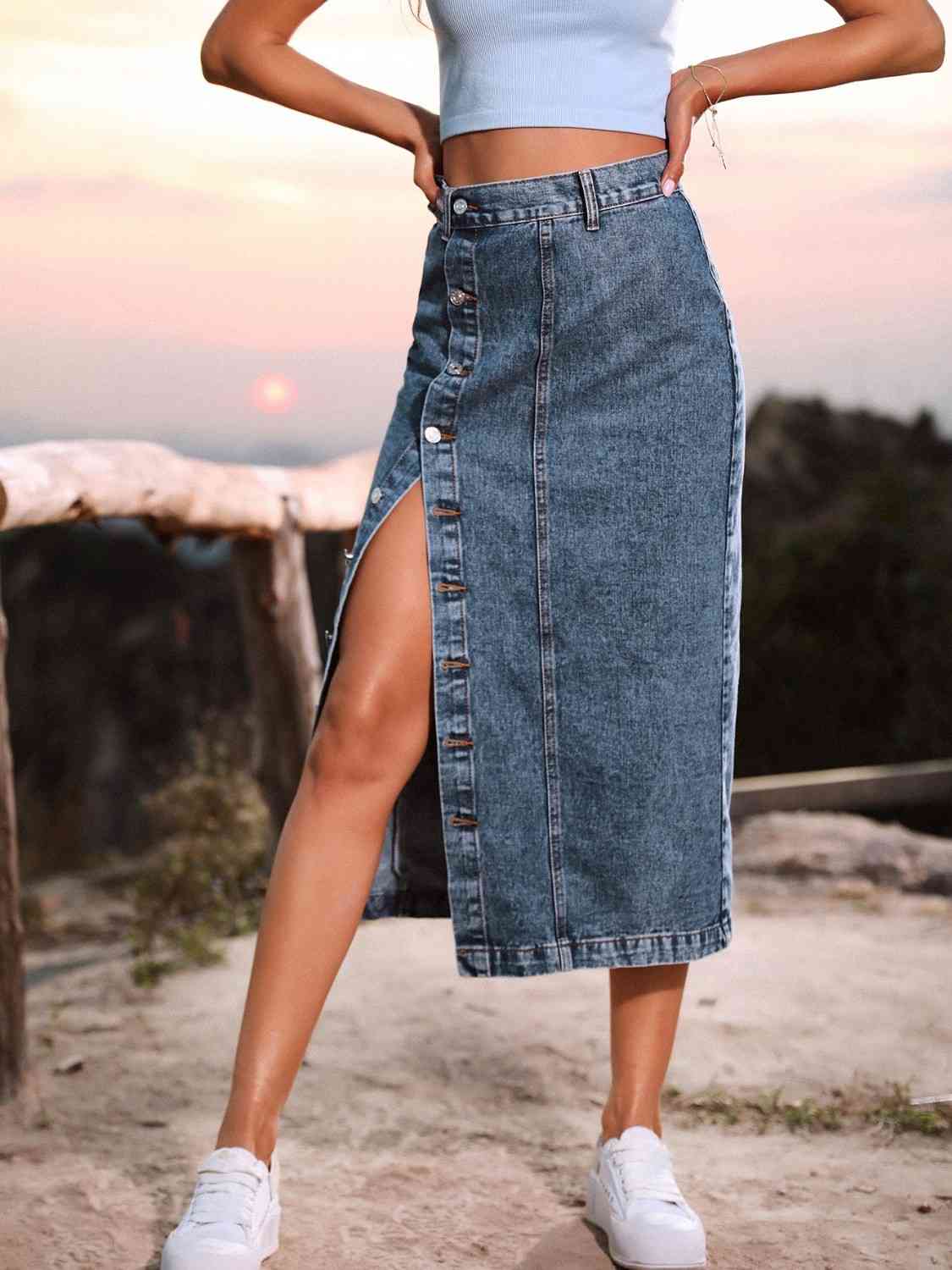 Button Denim Skirt