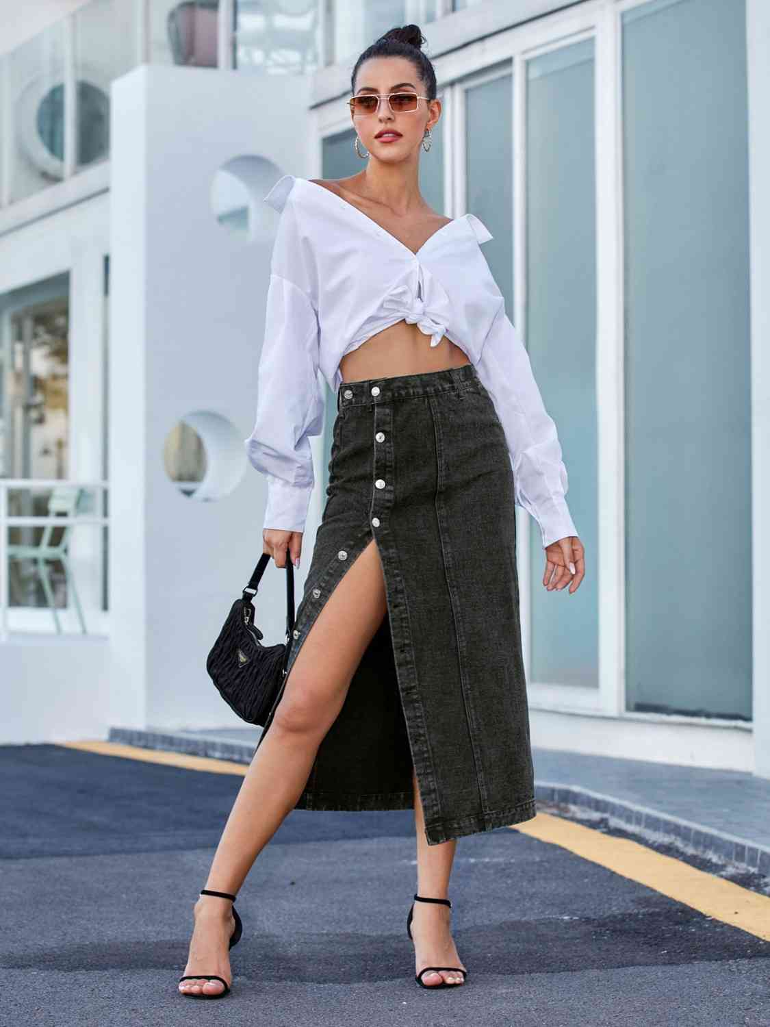 Button Denim Skirt