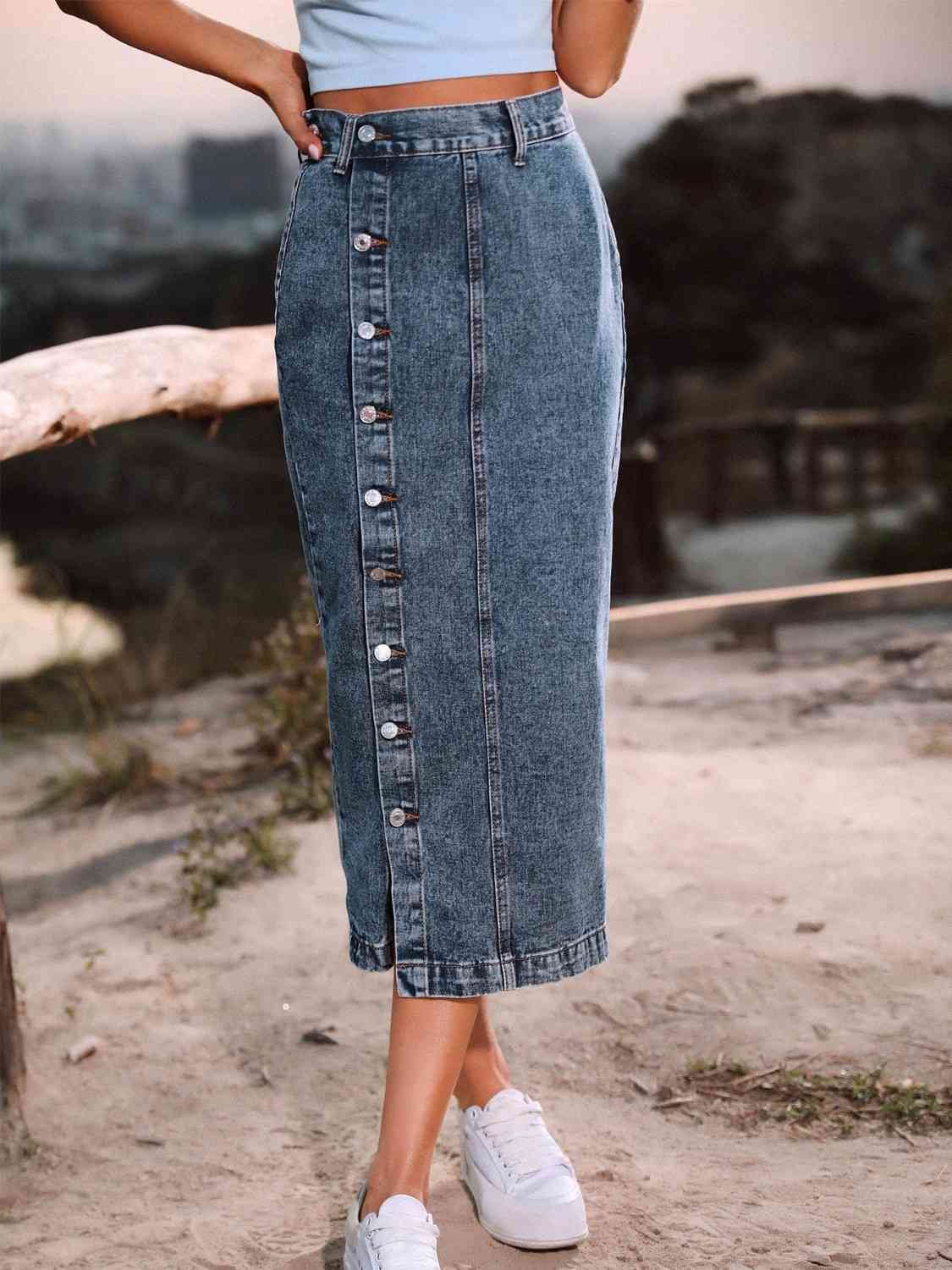 Button Denim Skirt