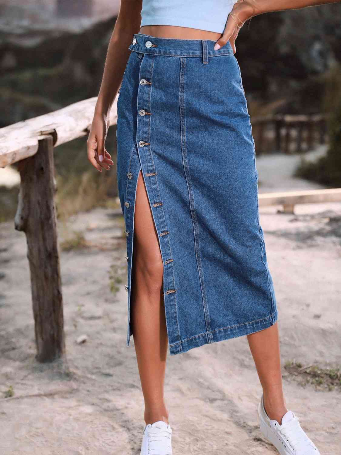 Button Denim Skirt