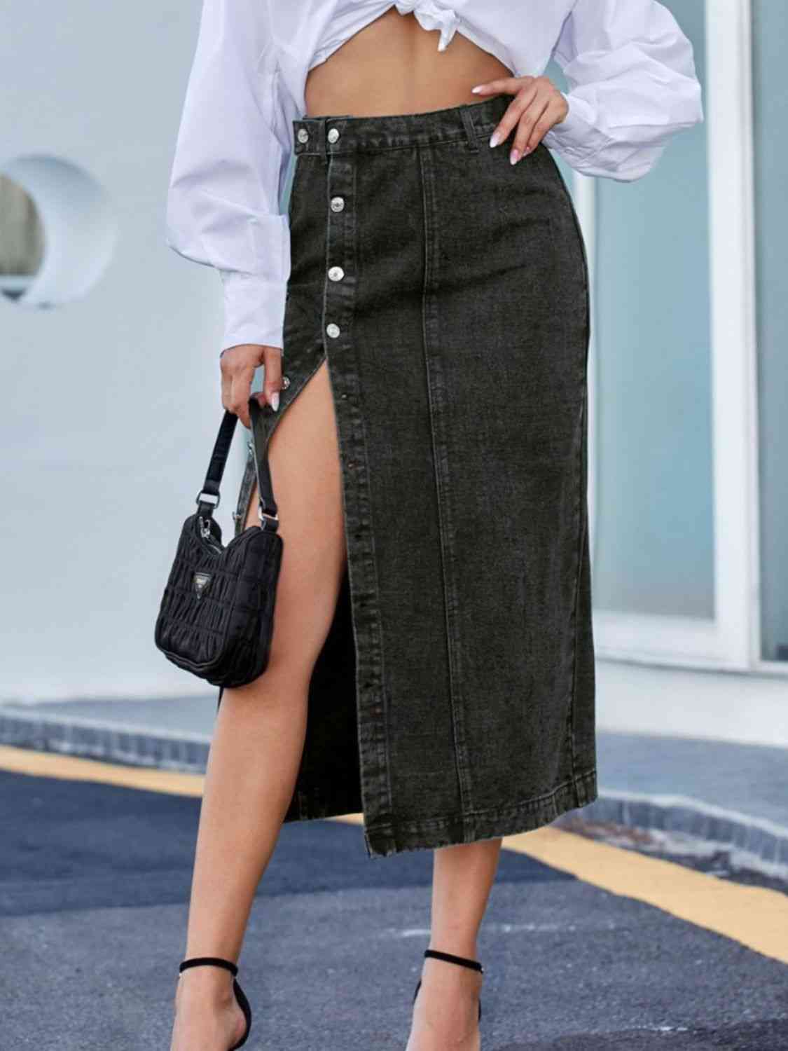 Button Denim Skirt